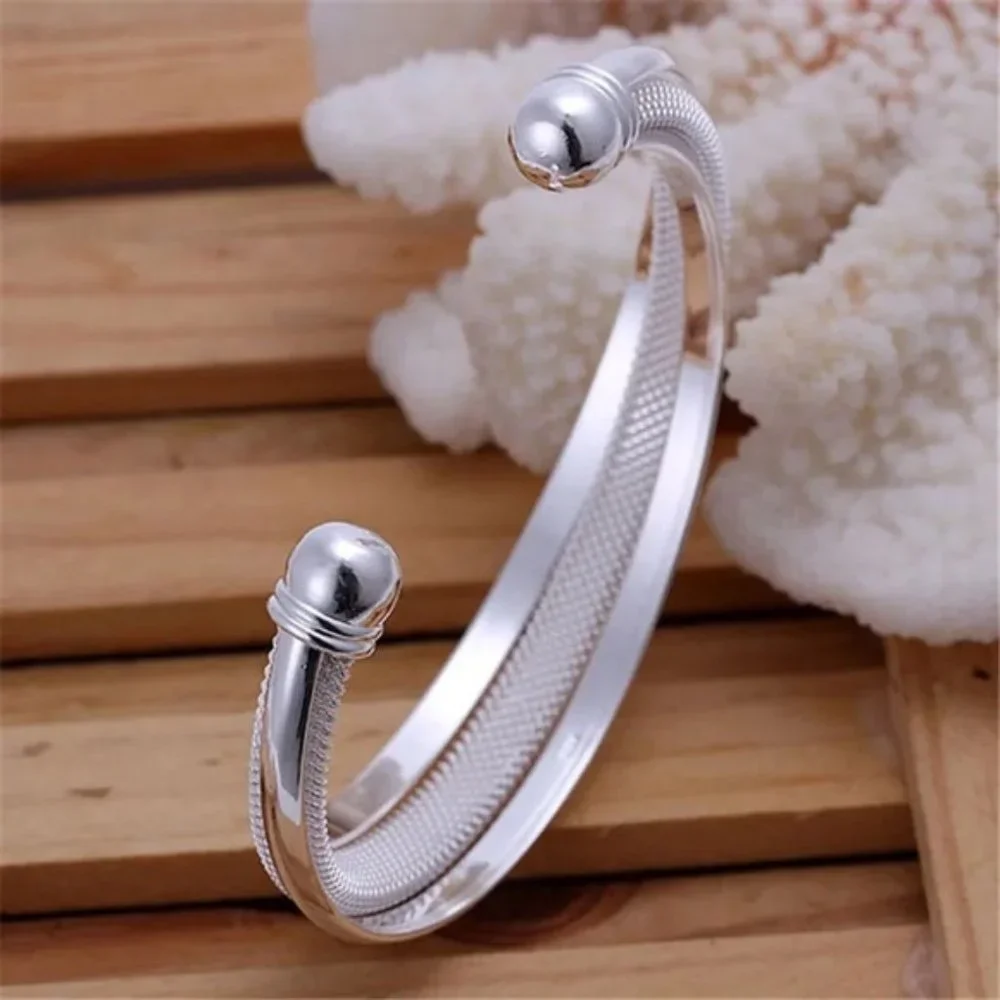 925 Sterling Silver Fashion Jewelry Large Reticulated Bracelet Women Bangle - Picture 4 of 6